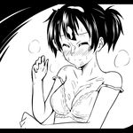  blush bra breasts cleavage closed_eyes greyscale ikari_manatsu k-on! kefir lingerie medium_breasts monochrome sexually_suggestive short_twintails solo strap_slip suggestive_fluid suzuki_jun twintails underwear upper_body 