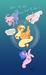  applejack_(mlp) blonde_hair blue_hair cutie_mark equine female feral friendship_is_magic group hair hat horse jenasu mammal my_little_pony pink_hair pony sea_pony seahorse underwater unknown_artist water 