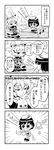  4koma abua blush_stickers boat check_translation comic doll greyscale hair_bobbles hair_ornament hat highres minigirl monochrome multiple_girls murasa_minamitsu onozuka_komachi rod_of_remorse sailor scythe shiki_eiki short_hair sitting tears thumbs_up touhou translated translation_request two_side_up water watercraft 