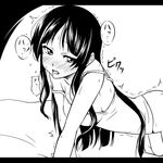  akiyama_mio all_fours blush bottomless camisole greyscale ikari_manatsu implied_sex k-on! long_hair monochrome open_mouth out-of-frame_censoring saliva sexually_suggestive solo strap_slip sweat trembling underwear underwear_only 