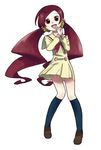  abe_(f!mixture) bad_id bad_pixiv_id dress full_body hanasaki_tsubomi heartcatch_precure! kneehighs long_hair myoudou_gakuen_middle_school_uniform open_mouth precure red_eyes red_hair school_uniform shoes smile solo twintails white_background 