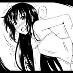  blush camisole greyscale hair_down heavy_breathing ikari_manatsu implied_sex k-on! long_hair monochrome nakano_azusa open_mouth out-of-frame_censoring round_teeth sexually_suggestive solo strap_slip sweat teeth underwear underwear_only 