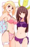  :d absurdres arms_up ball beachball bikini black_hair blonde_hair blue_eyes breasts brown_eyes hand_on_hip highleg highleg_bikini highleg_swimsuit highres leg_garter lisa_cayce_foster long_hair medium_breasts memories_off memories_off_yubikiri_no_kioku morii_shizuki multiple_girls nagumo_kasumi navel open_mouth polka_dot polka_dot_bikini polka_dot_swimsuit side-tie_bikini sideboob smile striped striped_bikini striped_swimsuit swimsuit 