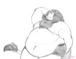  against_wall anthro belly belly_overhang big_belly chest_tuft clothed clothing feline fur gillpanda hand_behind_head hand_on_butt lion male mammal mane monochrome moobs navel obese obese_male overweight overweight_male simple_background solo tail_tuft topless tuft underwear white_background 