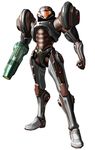  armor boots corruptroid dark_suit full_body gun helmet highres metroid power_armor power_suit samus_aran simple_background solo weapon 