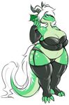  blue_eyes breasts corset dragon fat female green green_body hair horn horns huge_breasts leather overweight scalie solo tail unknown_artist wide_hips 