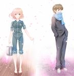  1girl bad_id bad_pixiv_id barefoot bucket gakuran hanasaku_iroha hand_in_pocket matsumae_ohana red_string ryouku scarf school_uniform sleeves_rolled_up string tanemura_kouichi tiles track_suit wooden_floor 