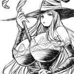  artist_request between_breasts bit breasts cleavage dragon&#039;s_crown dragon's_crown hat huge_breasts monochrome sketch sorceress_(dragon&#039;s_crown) sorceress_(dragon's_crown) staff vanillaware weapon witch_hat 