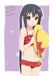  2011 black_hair brown_eyes dated errant hat hat_removed headwear_removed holding holding_hat k-on! long_hair nakano_azusa solo swimsuit twintails 