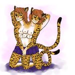  breasts conjoined feline female kairithekat kythyn mammal multi_breast multi_limb multilimb nipples ocelot plain_background reimori skirt topless what_has_science_done white_background 