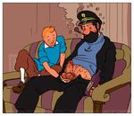  alcohol balls bottle captain_haddock drunk erection eyes_closed fondling gay guffaw handjob male penis pipe smoking sofa the_adventures_of_tintin tintin 