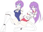  bdsm bondage breast_bondage buruma clannad fujibayashi_kyou fujibayashi_ryou gag gym_uniform otm otn purple_hair rope swimsuit twins 