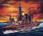  chimney cloud commentary cruiser flag fusou_(battleship) gun imperial_japanese_navy military military_vehicle mogami_(cruiser) no_humans ocean original rising_sun ship sunburst sunset turret warship water watercraft weapon world_war_ii yamashiro_(battleship) yuya 