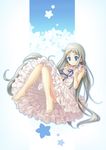  ano_hi_mita_hana_no_namae_wo_bokutachi_wa_mada_shiranai. bad_id bad_pixiv_id barefoot blue_eyes dress feet flower frills gathers highres honma_meiko long_hair mafelili silver_hair solo 