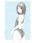  competition_swimsuit highres kirin404 looking_back monochrome one-piece_swimsuit original short_hair solo swimsuit 