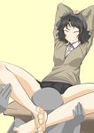  1girl amagami barefoot cardigan closed_eyes cunnilingus feet hetero isogai_yuuji leg_lock oral pleated_skirt skirt smile solo_focus tanamachi_kaoru 