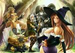  4girls amazon_(dragon's_crown) armlet armor ass bare_shoulders beard belt blonde_hair blue_eyes boots bow_(weapon) braid breasts brown_eyes brown_hair character_request circlet cloak detached_sleeves dragon's_crown dress dwarf_(dragon's_crown) elf elf_(dragon's_crown) facial_hair fairy feathers fighter_(dragon's_crown) gloves green_eyes halberd hat helmet highres hood knight large_breasts long_hair multiple_boys multiple_girls muscle palch_(hugo) pointy_ears polearm shorts side_slit sorceress_(dragon's_crown) strapless strapless_dress sword tattoo thigh_boots thighhighs twin_braids v weapon white_hair witch_hat wizard_(dragon's_crown) 