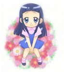  bangs black_hair blue_eyes child dress female flower full_body koizumi_marina ojamajo_doremi plant sitting solo 