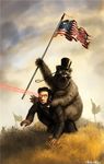  abraham_lincoln all_fours american_flag battlefield bear beard black_hair eye_beam facial_hair flag formal hat laser matthew_mckeown monocle mustache patriotism real_life real_life_insert role_reversal suit top_hat what 