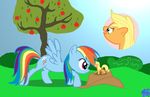  applejack_(mlp) blue_fur crying cutie_mark duo equine female feral friendship_is_magic fruit fur grass hat horse imminent_rape koribaka mammal my_little_pony pegasus pony rainbow_dash_(mlp) tears tree wings wood 