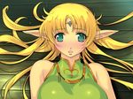  1girl blonde_hair blush breasts elf female green_eyes pointy_ears solo yoko_juusuke yoko_jyusuke 