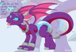  blep cynder dialogue diaper dragon english_text feces female feral mistydash pooping scat soiling soiling_diaper solo spyro_the_dragon text tongue tongue_out video_games 