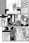  book braid comic crescent dress hat highres jiroo kirisame_marisa long_hair monochrome multiple_girls patchouli_knowledge ribbon touhou translated witch_hat 