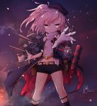  1girl azur_lane belt beret cloud cloudy_sky commentary_request cowboy_shot frown gloves hat highres iron_cross kusibu_yt looking_at_viewer navel one_side_up outstretched_arm rigging short_shorts shorts sky standing torpedo torpedo_tubes white_gloves white_hair z1_leberecht_maass_(azur_lane) 