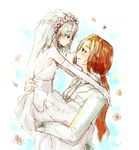  bad_id bad_pixiv_id dress flower hong_meiling izayoi_sakuya kurau_kii multiple_girls ponytail red_eyes red_hair short_hair silver_hair touhou wedding wedding_dress wife_and_wife yuri 