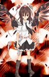  brown_hair flask_(pandora) geta hat highres looking_at_viewer mechanical_wings red_eyes shameimaru_aya solo tengu-geta tokin_hat touhou wings 