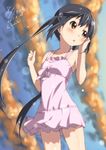  2011 bare_shoulders black_hair blush brown_eyes dated dress errant frilled_dress frills k-on! long_hair nakano_azusa sleeveless solo sundress twintails 