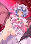  :q ascot barefoot bat_wings blue_hair blush brooch crossed_legs dutch_angle feet foreshortening hat hazuki_akaoto jewelry magic_circle naughty_face pov_feet red_eyes remilia_scarlet short_hair sitting soles solo toes tongue tongue_out touhou wings wrist_cuffs 