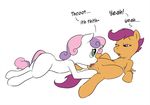  cunnilingus equine female feral friendship_is_magic horn lesbian licking mammal my_little_pony okiedokielowkey oral oral_sex pegasus plain_background scootaloo_(mlp) sex sweetie_belle_(mlp) tongue unicorn vaginal white_background wings young 