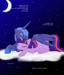  alicorn duo equine female feral friendship_is_magic horn kourabiedes mammal my_little_pony princess_luna_(mlp) sky sleeping stars twilight_sparkle_(mlp) unicorn winged_unicorn wings 