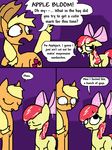  apple_bloom_(mlp) applebloom_(mlp) applejack_(mlp) blonde_hair bow comic cowboy_hat cub cum cutie_mark duo english_text equine female feral freckles friendship_is_magic hair hat horse humor mammal mayonnaise...? my_little_pony pony red_hair sibling sisters surprise text the_weaver young 