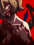  blonde_hair blood claws collarbone face flandre_scarlet glowing glowing_eyes hands nude red_eyes sharp_teeth sketch solo teeth tongue tongue_out touhou upper_body wings zimu 