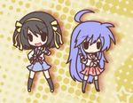  ahoge bad_id bad_pixiv_id black_hair blue_hair chibi fushigi_ebi hair_ribbon hairband hirano_aya izumi_konata kita_high_school_uniform long_hair lucky_star mole mole_under_eye multiple_girls open_mouth pointing ribbon ryouou_school_uniform school_uniform seiyuu_connection serafuku short_hair star suzumiya_haruhi suzumiya_haruhi_no_yuuutsu 