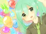  bad_id bad_pixiv_id balloon close-up dutch_angle eye_reflection green_eyes green_hair hatsune_miku long_hair looking_at_viewer mumiri necktie open_mouth reflection solo translucent_hair twintails vocaloid 