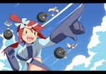  bomb cloud clouds finger fingers fuuro_(pokemon) gloves gym_leader hair_ornament pidove pokemon pokemon_(game) pokemon_black_and_white pokemon_bw red_hair sky vivivoovoo 