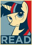  equestria-election equine female feral friendship_is_magic horn literacy mammal my_little_pony poster propaganda reading shepard_fairey solo twilight_sparkle_(mlp) unicorn 