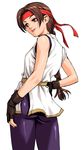  :p ass braid brown_eyes brown_hair dougi duplicate fingerless_gloves from_behind gloves headband nakano_tomokazu official_art ryuuko_no_ken solo spandex the_king_of_fighters the_king_of_fighters_neowave tongue tongue_out yuri_sakazaki 