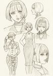  bare_shoulders beret bob_cut bowler_hat breasts character_sheet cleavage dress earrings face facial_mark glasses gloves hairband hat ishizaki_miwako jewelry kriem lips lipstick makeup medium_breasts necklace necktie profile sketch tattoo tiger_&amp;_bunny traditional_media 