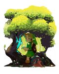  blonde_hair blue_eyes deku_baba fairy forest hat kyamerontaisa link nature navi pointy_ears shield sword the_legend_of_zelda the_legend_of_zelda:_ocarina_of_time tree tunic weapon young_link 