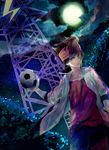  ball brown_eyes brown_hair cloud endou_mamoru headband inazuma_eleven_(series) inazuma_eleven_go jacket komkomx male_focus moon night soccer_ball solo star telstar tower 