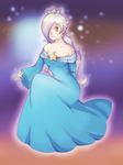  blonde_hair blue_eyes breasts cleavage dress hair_over_one_eye mario_(series) nintendo princess_rosalina rosalina_(mario) rosetta_(mario) super_mario_bros. super_mario_galaxy 