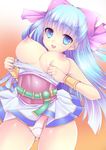  aida_mai blue_eyes blue_hair bow bracelet breasts breasts_outside dragon_quest dragon_quest_v flora hair_bow half_updo jewelry large_breasts long_hair nipples panties pink_bow recolored ring sakura_hanatsumi skirt solo underwear 