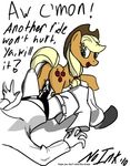  applejack_(mlp) bestiality dialog dialogue dildo equine female feral friendship_is_magic horse human interspecies lesbian mammal my_little_pony no-ink plain_background poniphilia pony sex sex_toy strapon text white_background 