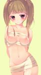  arms_behind_back bad_id bad_pixiv_id bandages breasts brown_hair highres medium_breasts navel original solo twintails yuger 