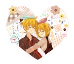  1boy 1girl alternate_costume blonde_hair blush bow boy boy_and_girl clock closed_eyes eyes_closed female girl hair_bow hand_on_head heart kagamine_len kagamine_rin letter male mau_(vocalo3434) open_mouth vocaloid 