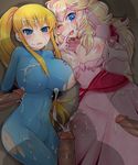  2girls artist_request blonde_hair blue_eyes blush bodysuit breasts cameltoe collaboration cum cum_on_body cum_on_breasts cum_on_clothes cum_on_upper_body dress ejaculation elbow_gloves erect_nipples facial finger_to_mouth gloves handsfree_ejaculation huge_breasts imminent_rape large_breasts long_hair mario_(series) metroid multiple_girls multiple_penises nintendo nipples ojichan_(asibue765) open_mouth penis pixiv_manga_sample ponytail princess_peach samus_aran skin_tight smile super_mario_bros super_mario_bros. super_smash_bros. torn_clothes uncensored wink yukimimi zero_suit 